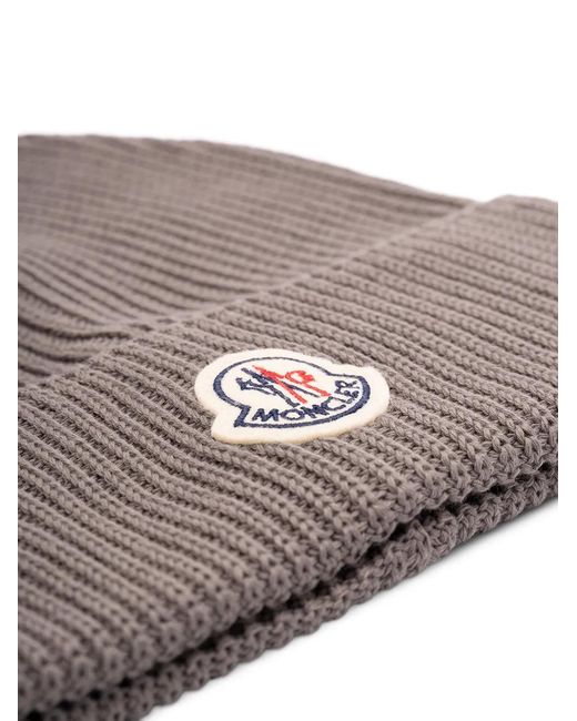 Moncler Brown Ribbed Patch Beanie Hat