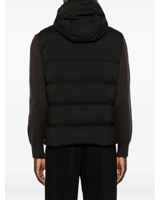 Paul & Shark Black Hooded Quilted Gilet for men