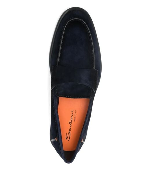 Santoni Blue Suede Penny Loafers for men