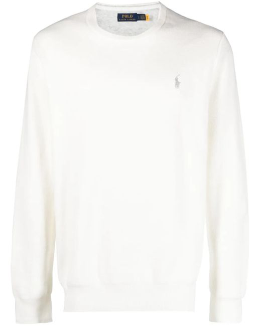 Ralph Lauren White Honeycomb Knit Embroidered Logo Crew Neck Sweater For for men
