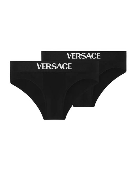 Versace Black Logo-Embellished Briefs (Pack Of Two) for men