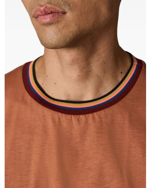 Paul Smith Brown Striped-Collar T-Shirt for men