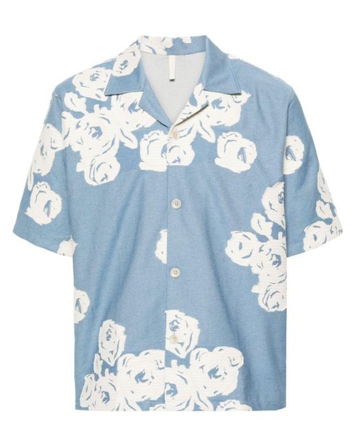 sunflower Blue Cayo Floral-embroidery Shirt for men