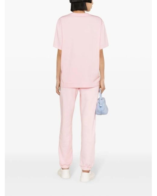 Moschino Pink Logo-Embroidered Cotton T-Shirt