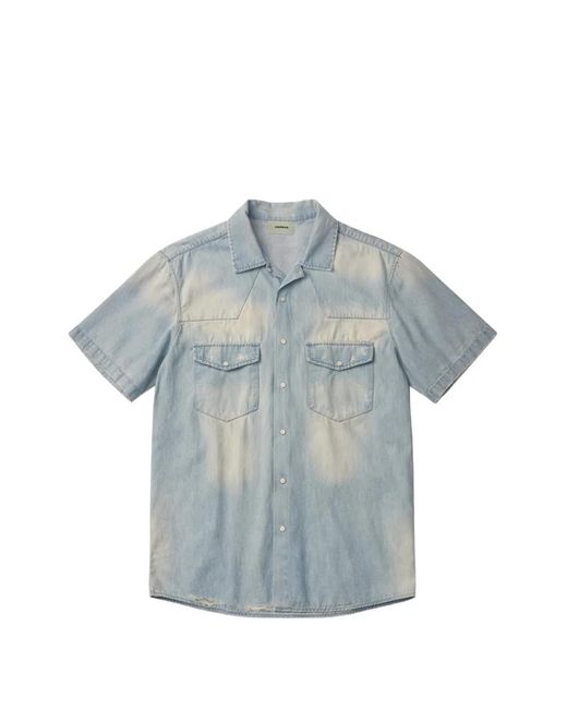 A PAPER KID Blue Denim Short-Sleeve Shirt for men