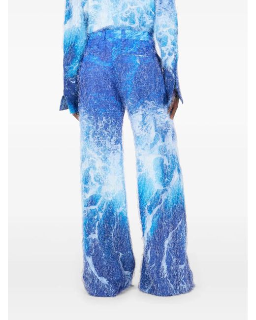 Roberto Cavalli Blue Patterned-Jacquard Trousers