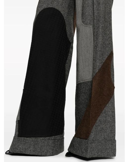 Moschino Gray Patchwork-Design Palazzo Trousers