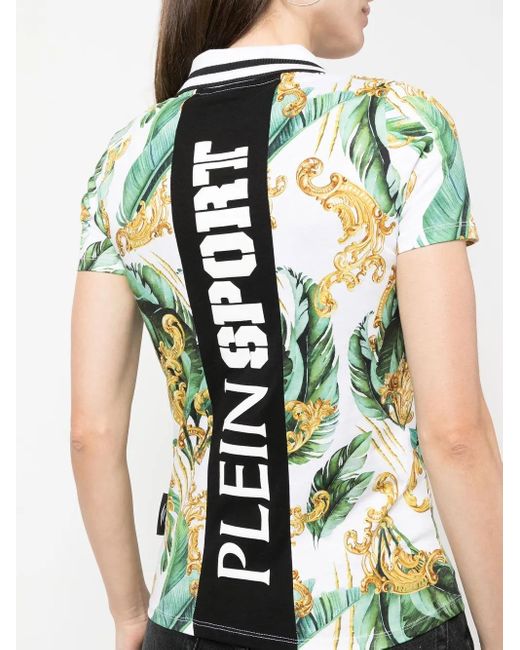 Philipp Plein Green Floral-Print Polo Shirt
