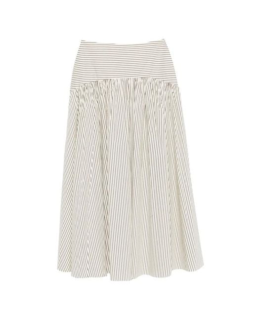 Staud White Striped Midi Skirt With Panels