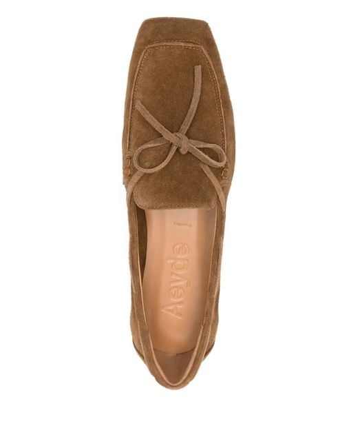 Aeyde Brown Jasper Bow-Detail Suede Loafers