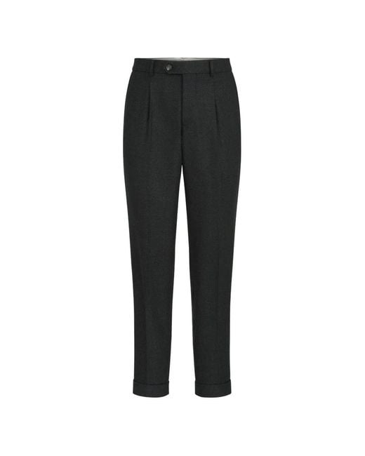 Brunello Cucinelli Black Virgin-Wool Mouliné Twill Trousers With Pleat for men