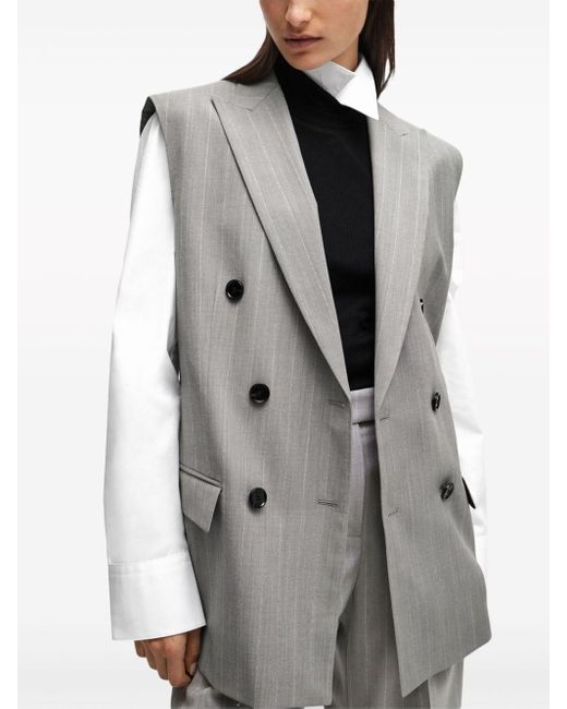 Boss Gray X Naomi Campbell Pinstriped Virgin Wool Waistcoat