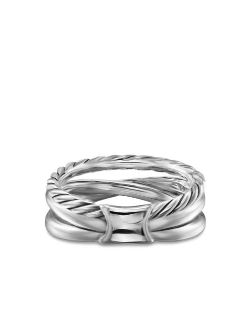David Yurman White 18Kt Crossover Three Row Diamond Ring (7Mm)