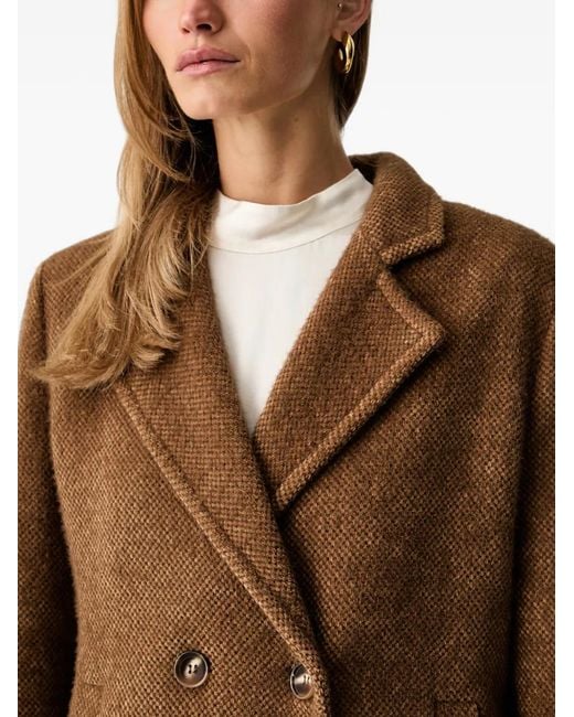 Fracomina Brown Double-Breasted Textured-Finish Coat