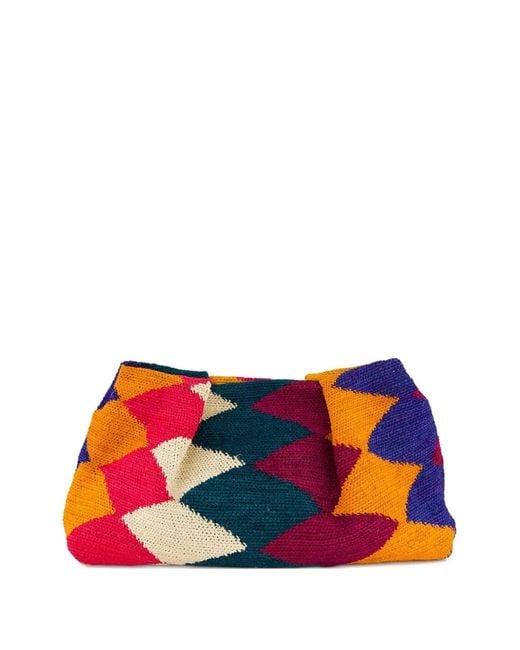 Sensi Studio Red Sisal Diamond-Patterned Clutch Bag