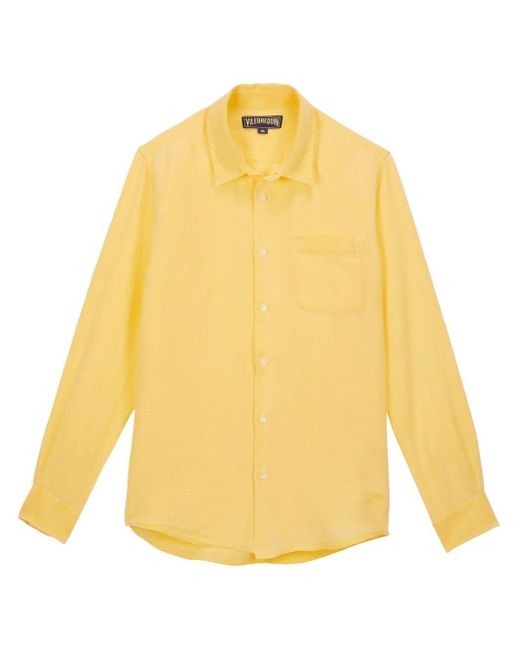 Vilebrequin Leinenhemd mit Caroubis Turtle-Stickerei in Yellow für Herren