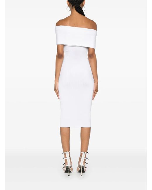 Mugler White Off-Shoulder Knit Dress