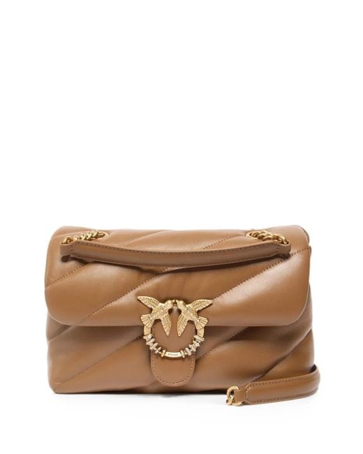 Pinko Brown Love Birds Quilted Shoulder Bag