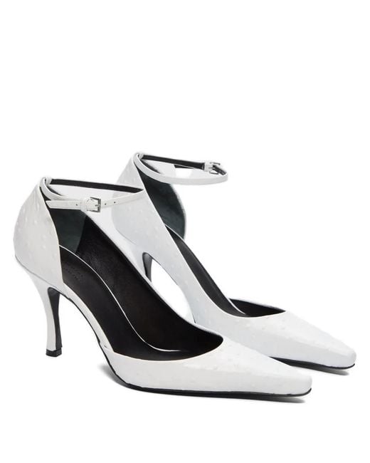 Loulou de Saison White Scala Ostrich-Effect Pumps