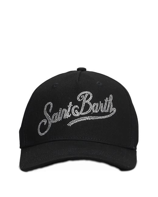 Mc2 Saint Barth Black Rhinestone-Logo Baseball Cap