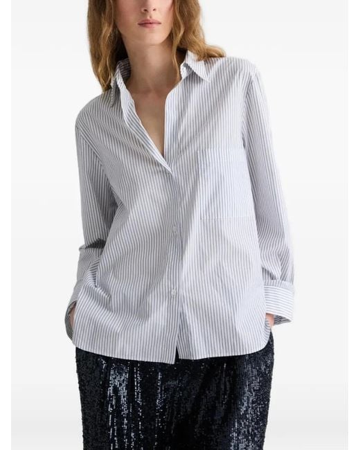 Twp Blue Striped Patch-Pocket Shirt