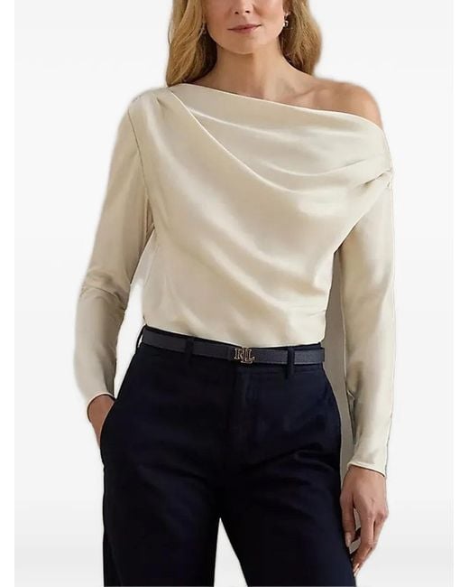 Ralph Lauren Natural Blouse Drapée À Manches Longues