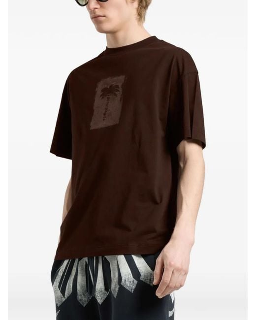 Palm Angels Brown Brushed Palm Tree T-Shirt for men