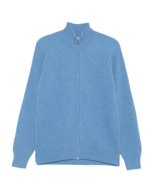 Barba Napoli Blue Ribbed Zip-Up Cardigan for men