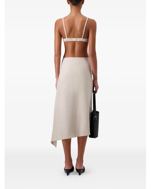 Coperni White Asymmetrical Linen Midi Skirt With 3D Flower Applique On The Front