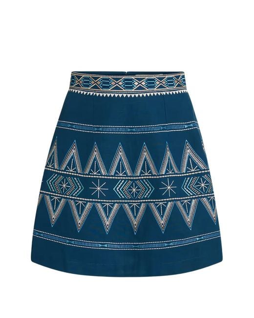 Emporio Sirenuse Blue Giuliana Embroidered A-Line Mini Skirt