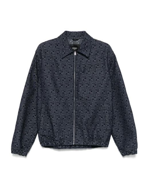 Fendi Blue 'Ff' Denim Bomber Jacket for men