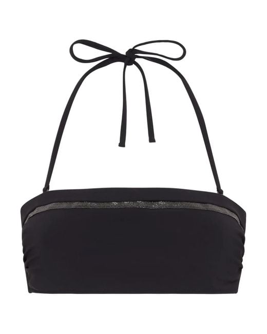 Brunello Cucinelli Black Techno Jersey Monili-Trim Bikini Top