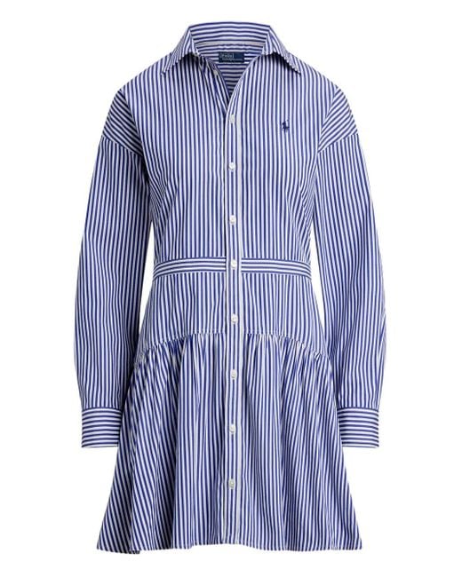 Vestido camisero a rayas con botones Polo Ralph Lauren de color Blue