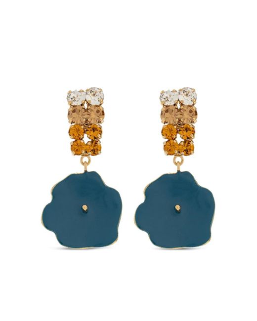 Marni Blue Crystal-Embellished Flower-Motif Drop Earrings