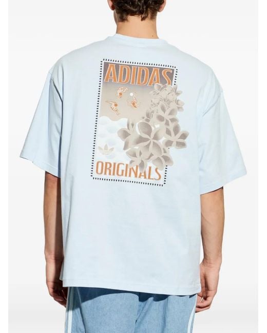 Adidas Blue Trefoil Graphic-Print T-Shirt for men
