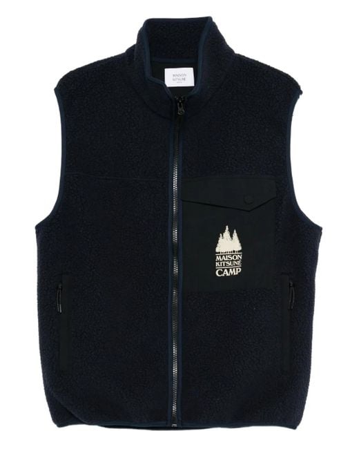 Maison Kitsuné Black Zip-Fastening Chest-Pocket Gilet for men