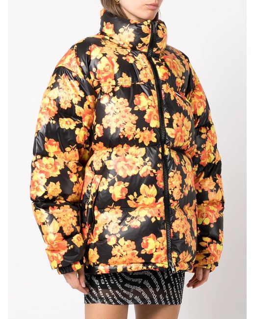 Vetements Orange Floral-Print Puffer Jacket