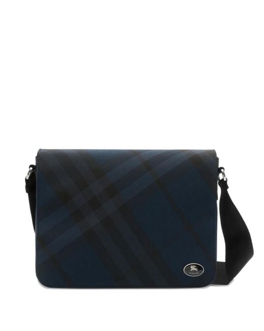 Burberry Blue Grid Messenger Bag for men