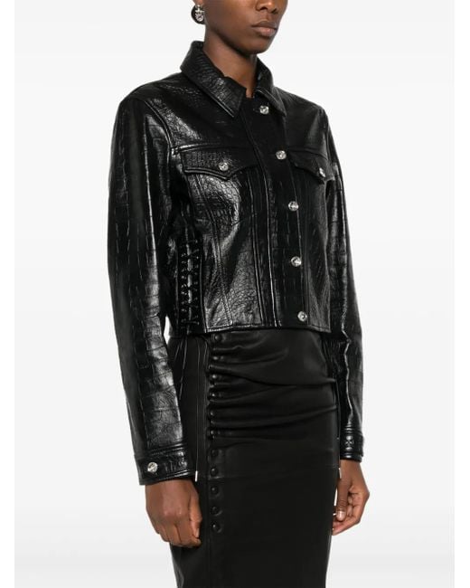Rabanne Black Crocodile-Embossed Leather Jacket