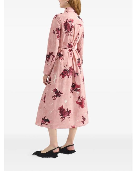 Vestido camisero midi con motivo floral Erdem de color Pink