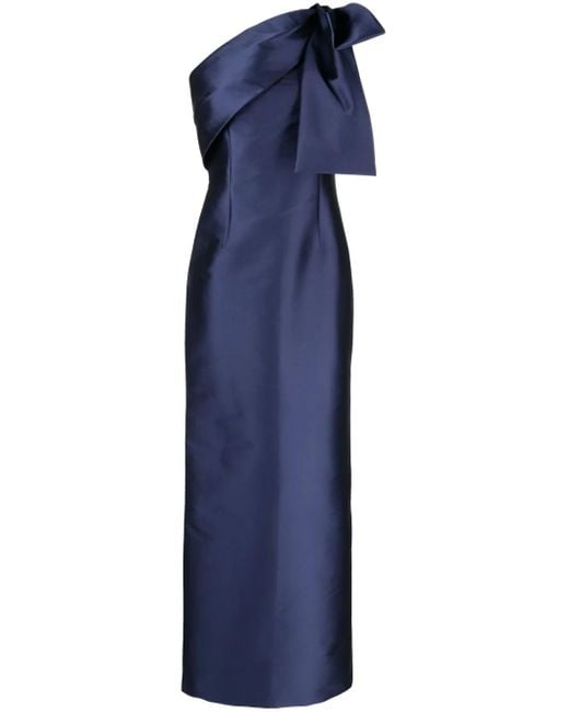 Sachin & Babi Blue Bonnie Bow Satin-Finish Gown
