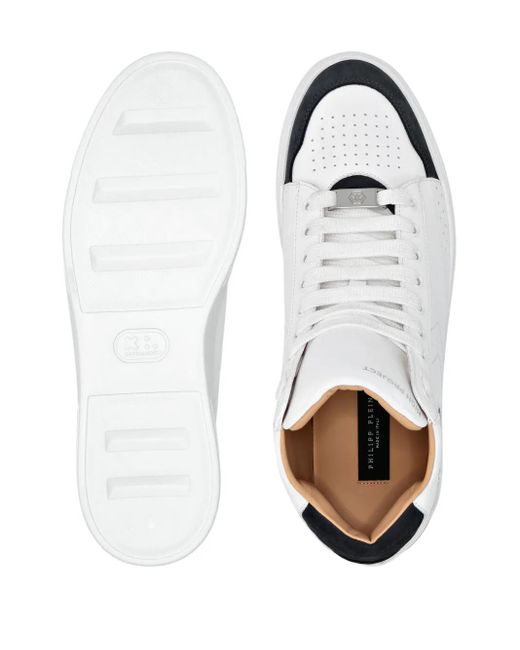 Philipp Plein White Leather Hi-Top Sneakers