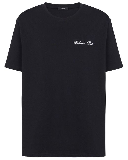 Balmain Katoenen T-shirt Met Geborduurd Logo in het Black voor heren