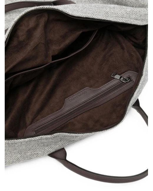 Gran Sasso Gray Herringbone-Pattern Wool Tote Bag for men