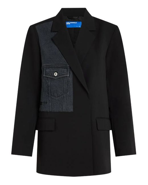 Karl Lagerfeld Black Tailored Blazer With Contrasting Denim Patch Detail