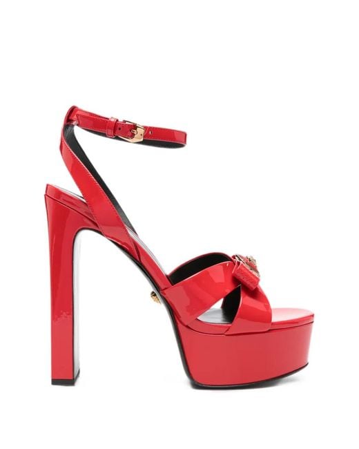 Versace Red Bow-Detail Patent Leather Sandals