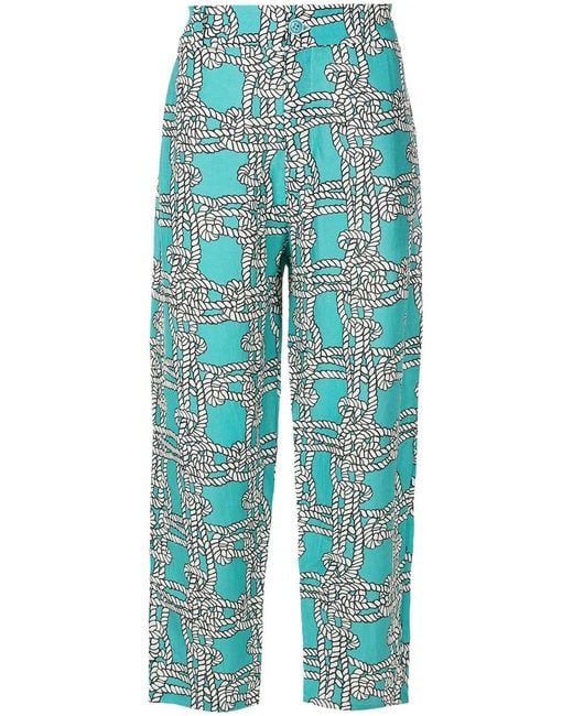 Amir Slama Blue Graphic-Print Cropped Trousers for men
