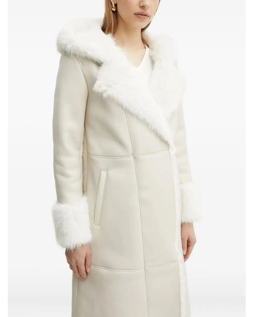 Guess White Faux-Fur-Trimmed Hooded Coat