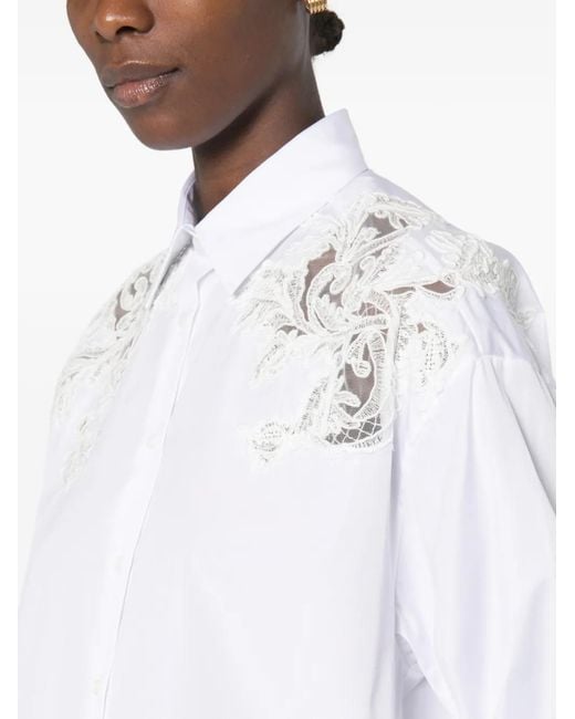 Ermanno Scervino White Lace-Panel Scalloped-Hem Shirt