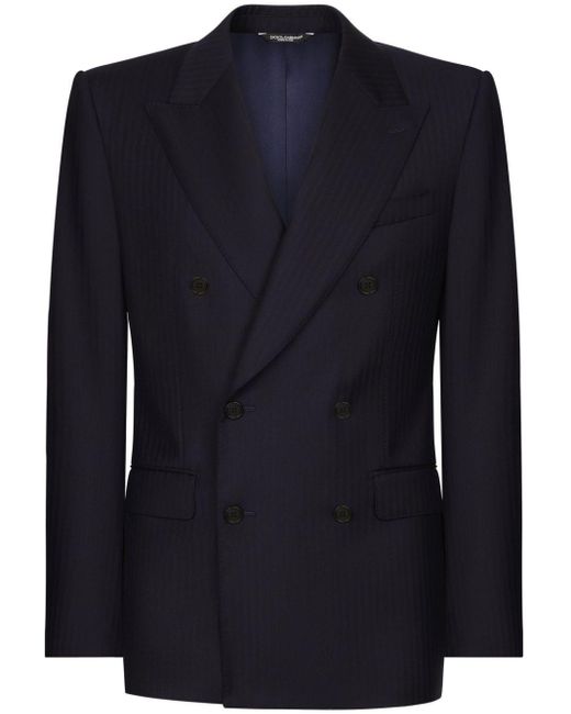 Dolce & Gabbana Blue Double-breasted Wool Blazer for men